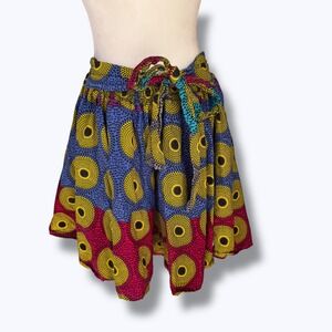 African Print Flare Skirt Boho Festival Layering Cotton Tie Waist OSFM Summer